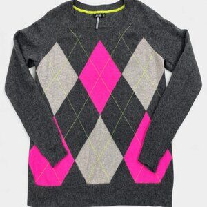 Apt.9 Women's XL Pink Gray Argyle Diamond Cashmere Long Sleeve X-Large